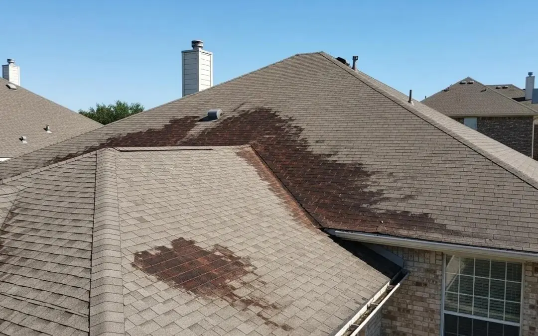 Residential roof in Houston showing signs of damage and wear, highlighting the need for replacement