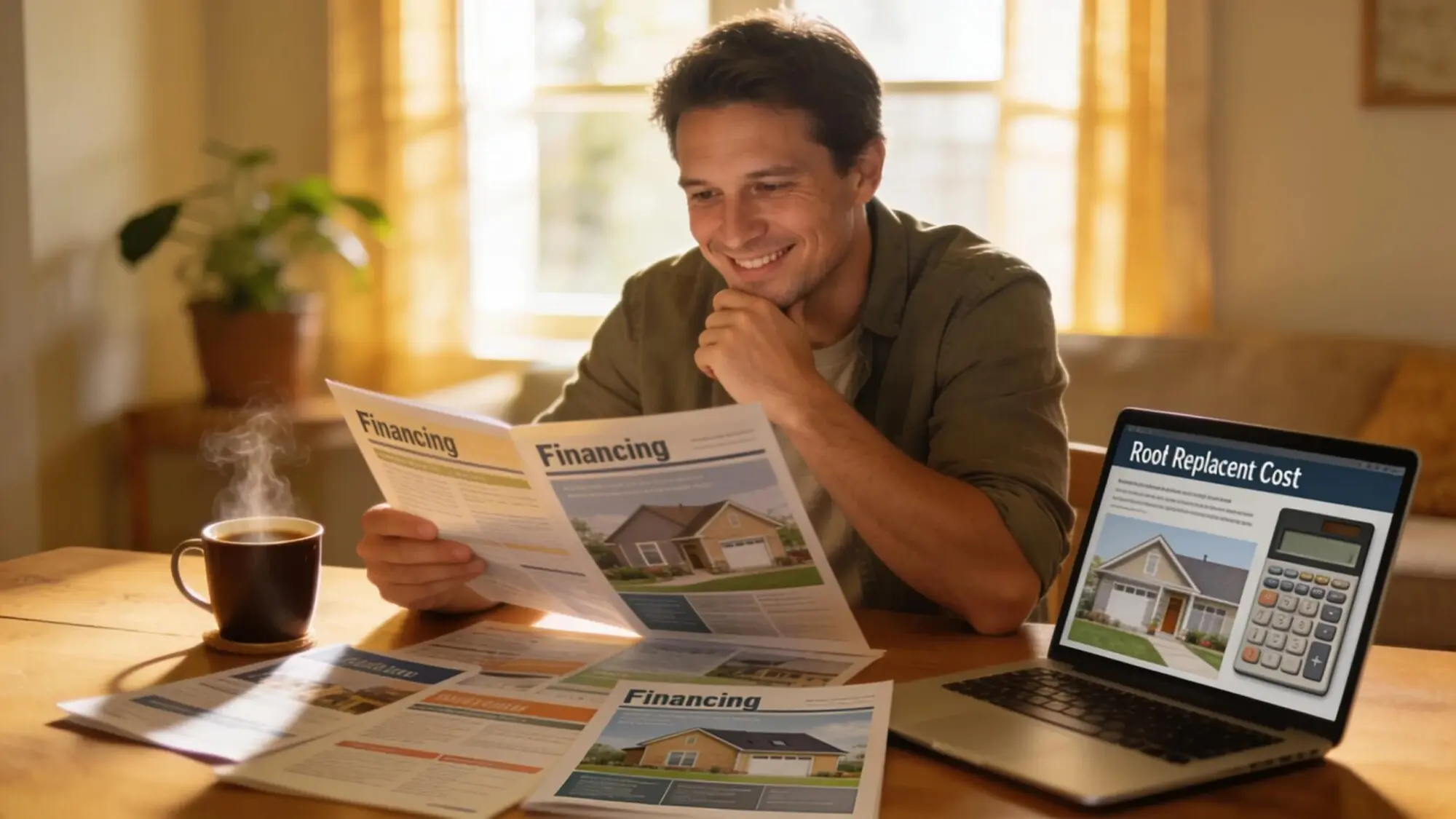 Houston homeowner reviewing roof replacement financing options and cost estimates.